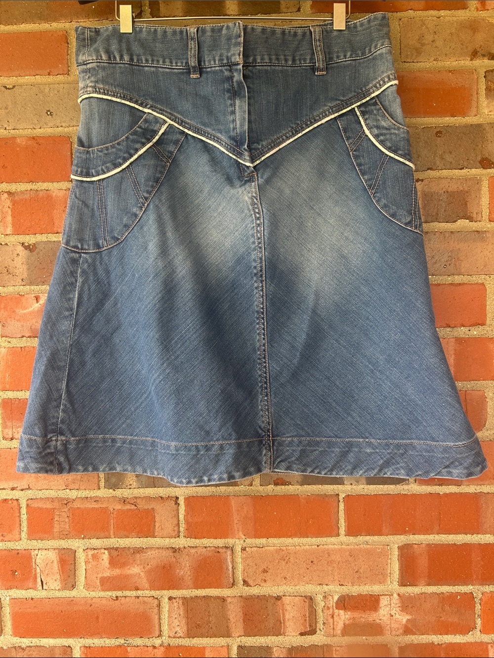 Marc Jacobs Blue Denim A-Line Skirt with Contrast Piping